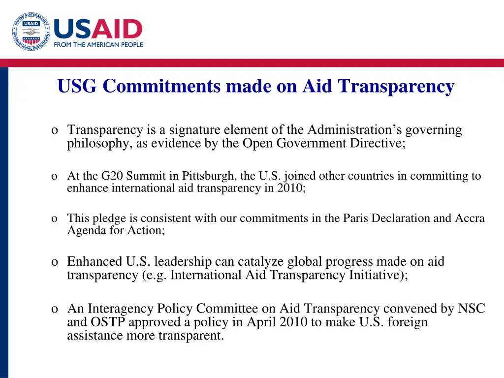 usg commitments made on aid transparency