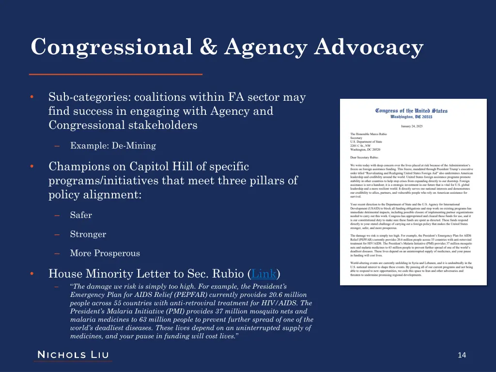 congressional agency advocacy