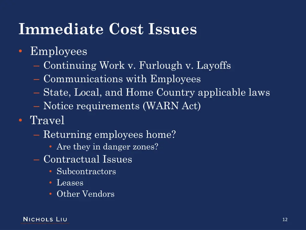 immediate cost issues