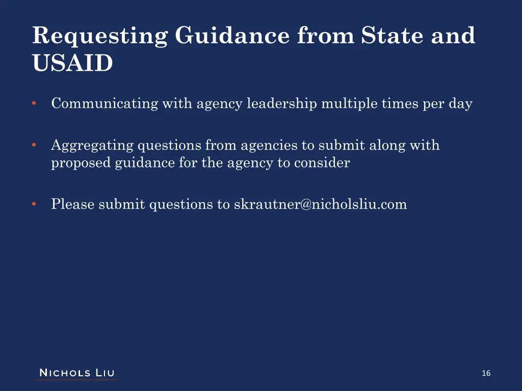 requesting guidance from state and usaid