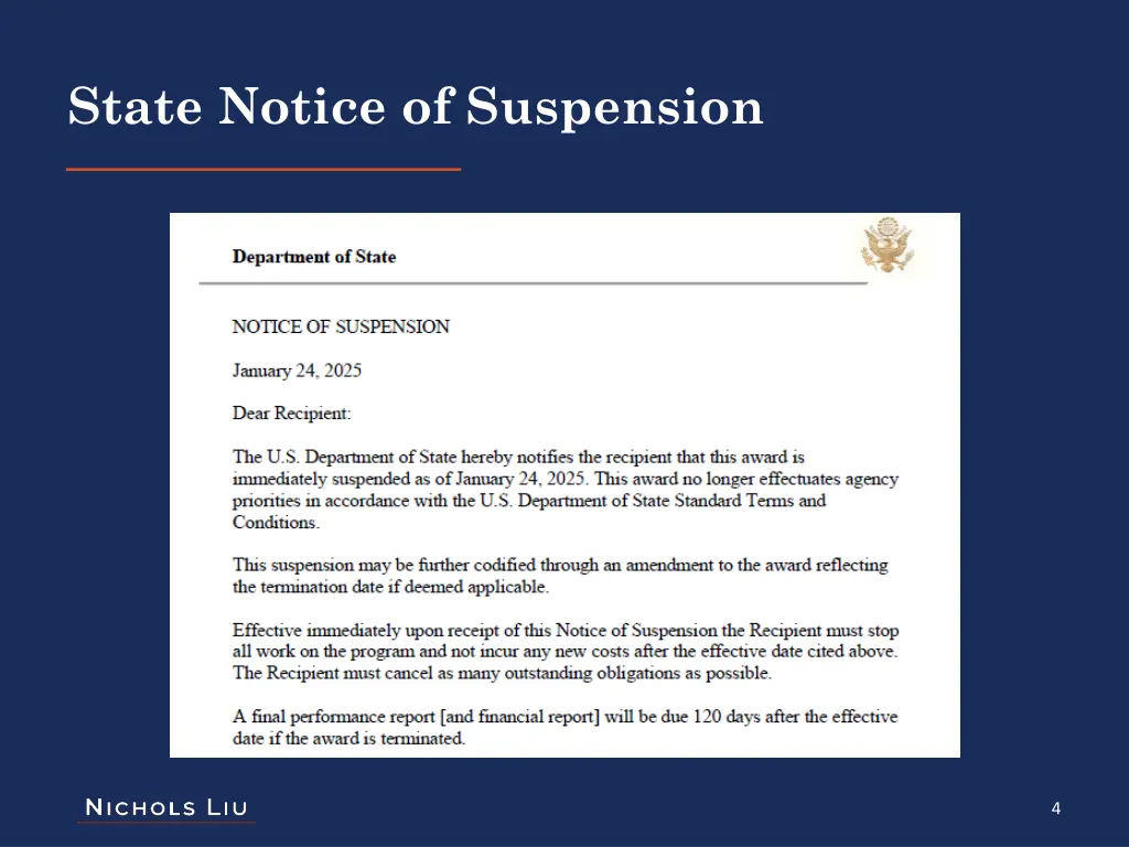 state notice of suspension