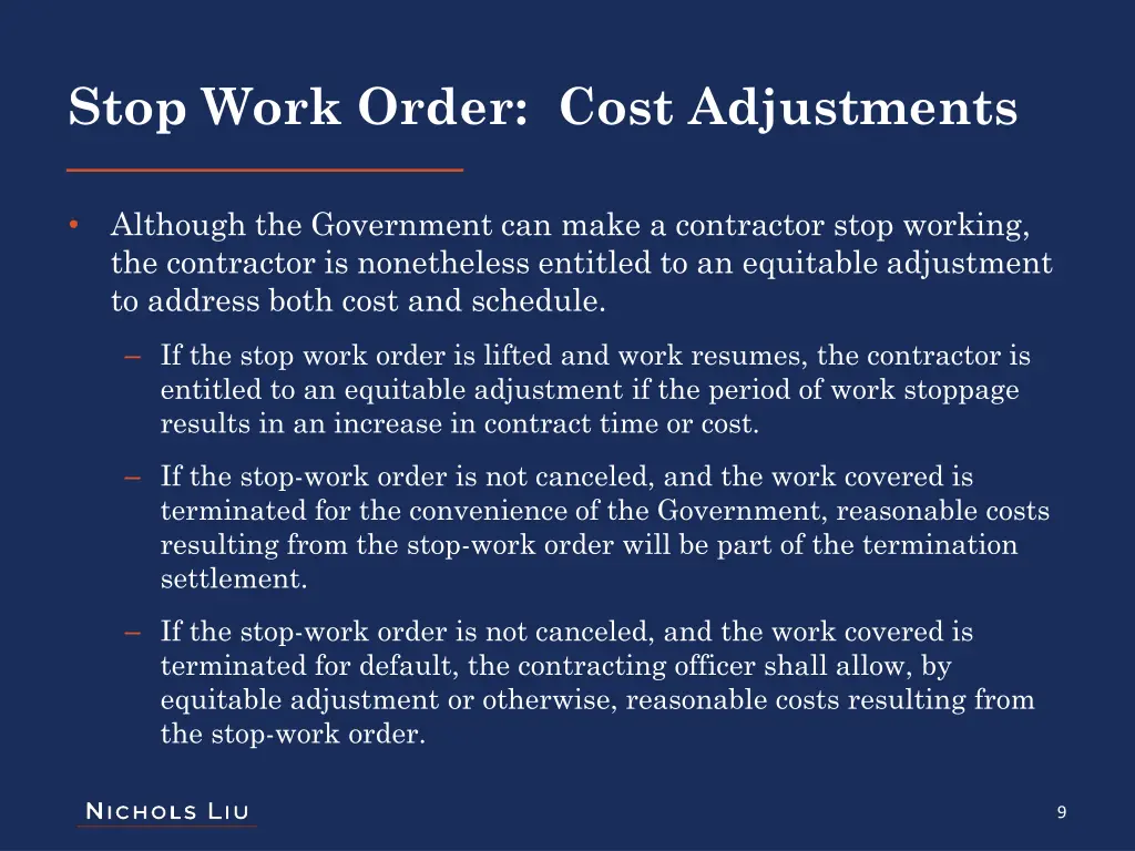 stop work order cost adjustments
