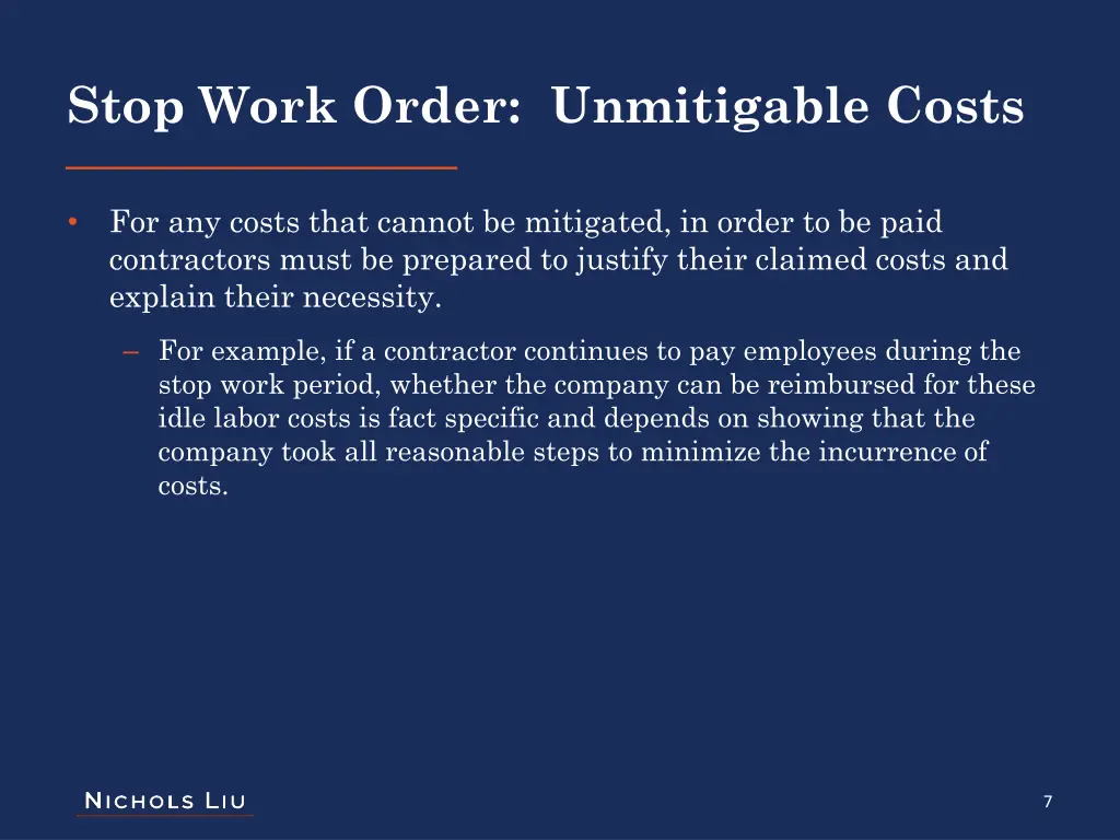 stop work order unmitigable costs