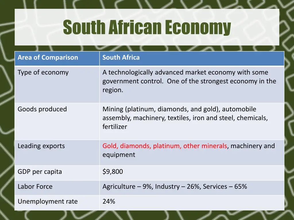 south african economy