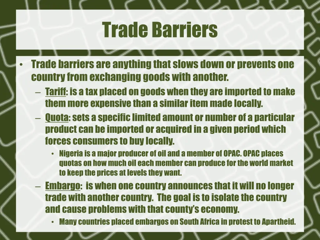 trade barriers
