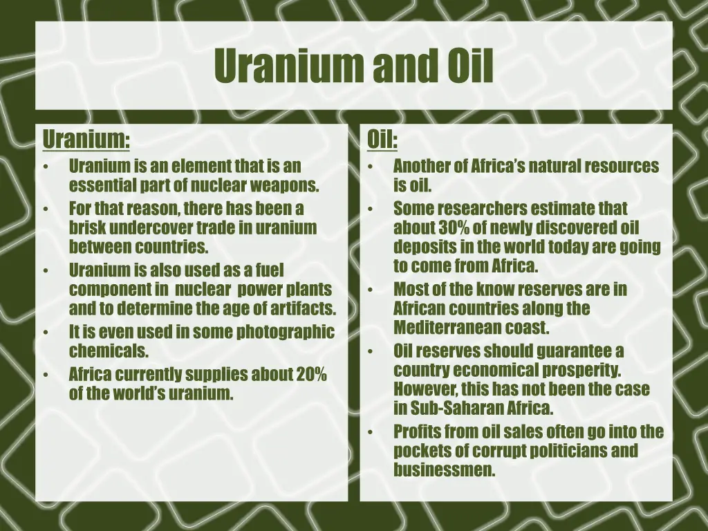uranium and oil