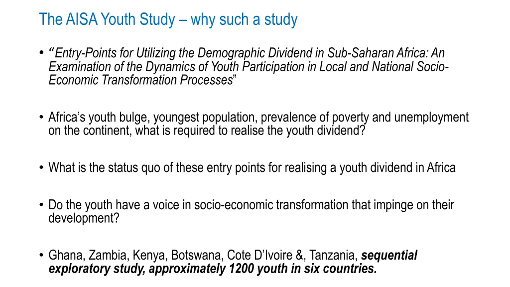 the aisa youth study why such a study