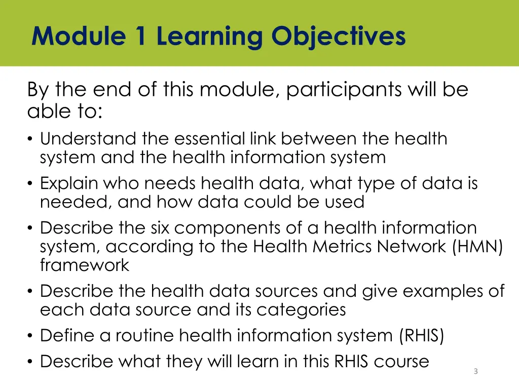 module 1 learning objectives