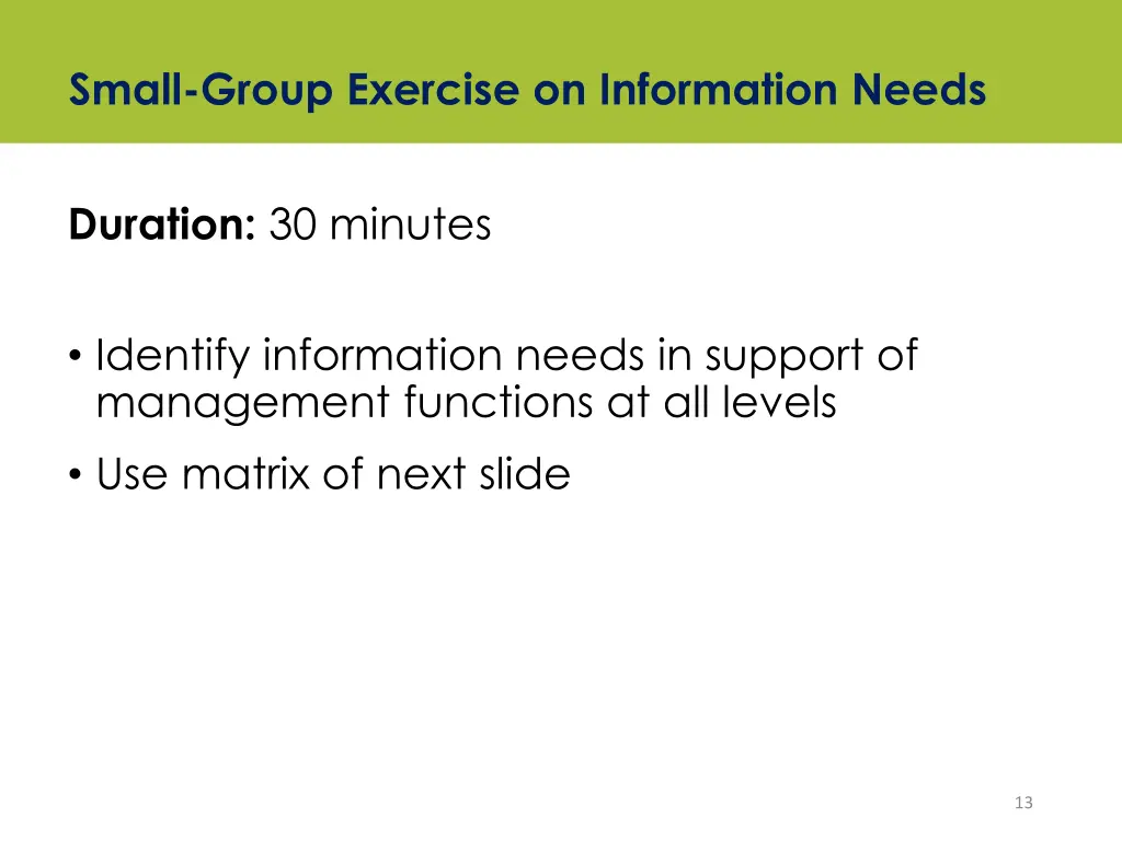 small group exercise on information needs
