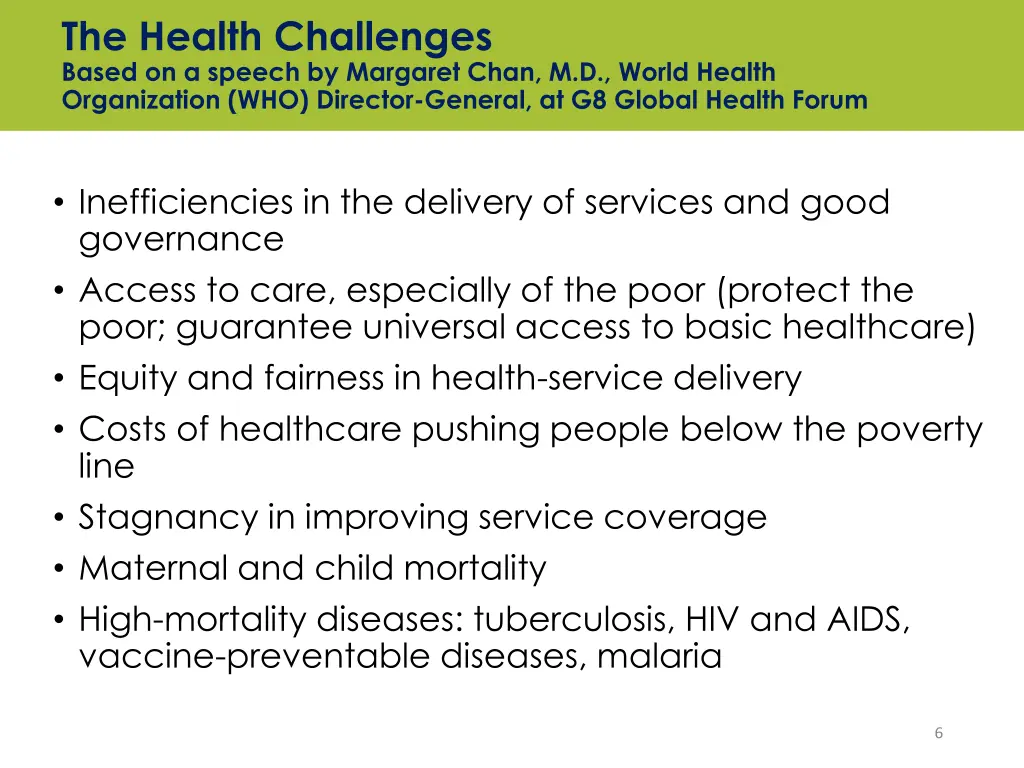 the health challenges based on a speech