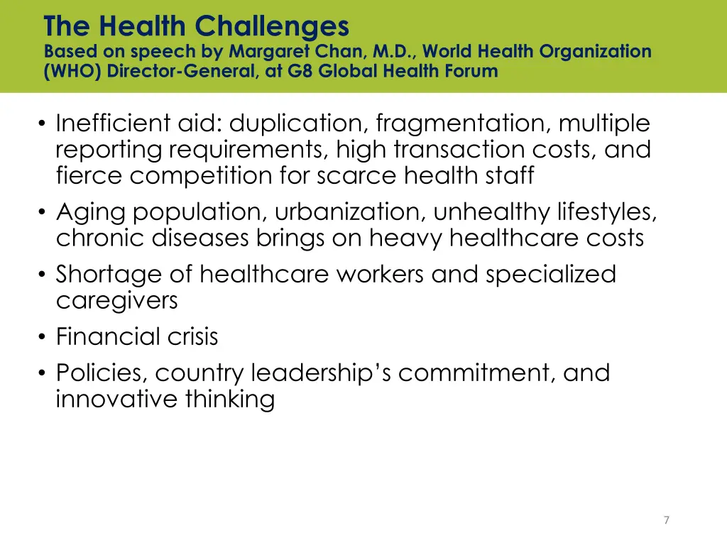 the health challenges based on speech by margaret