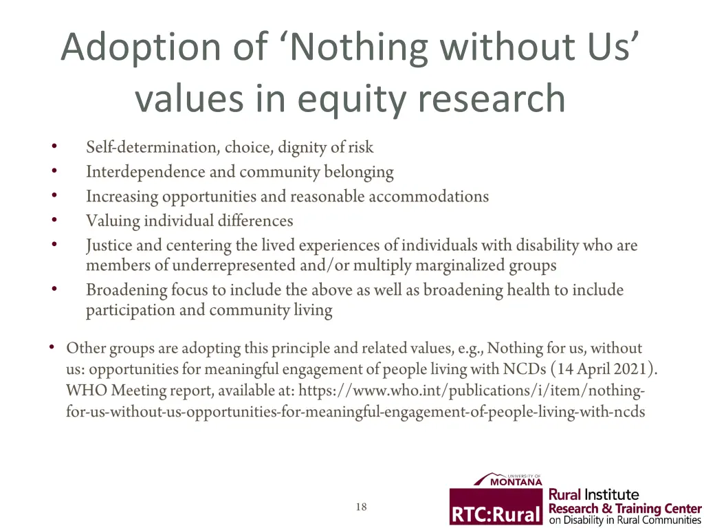 adoption of nothing without us values in equity