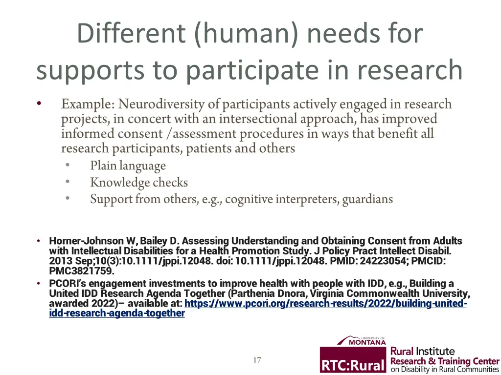 different human needs for supports to participate