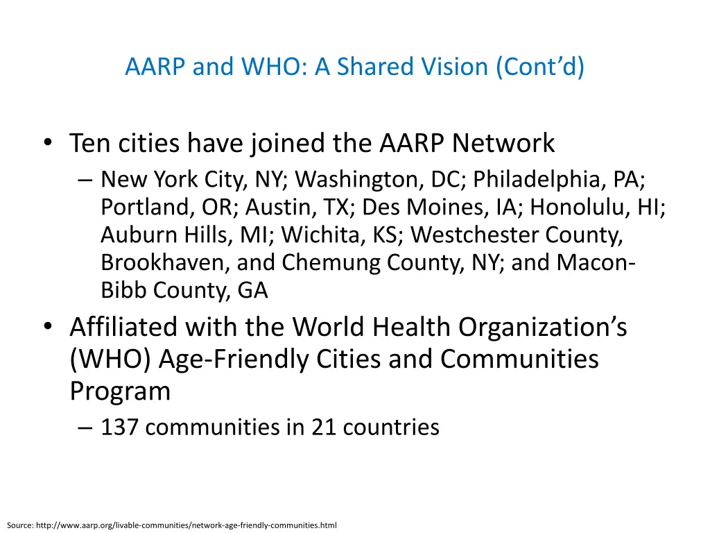 aarp and who a shared vision cont d