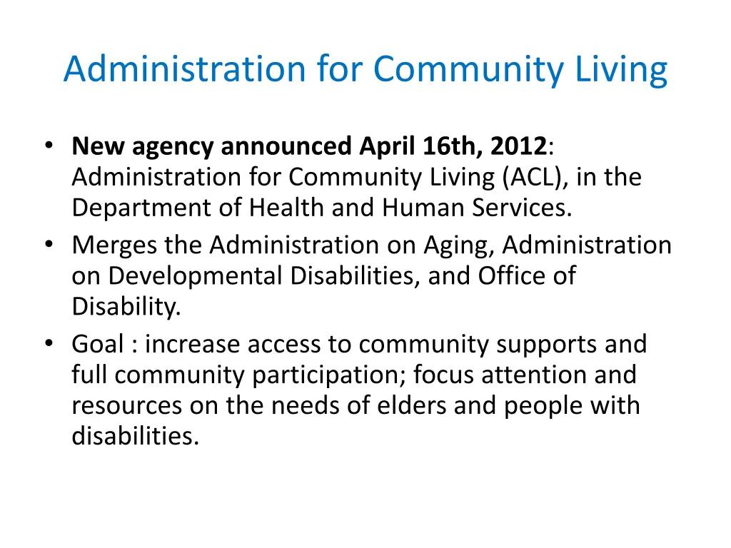 administration for community living