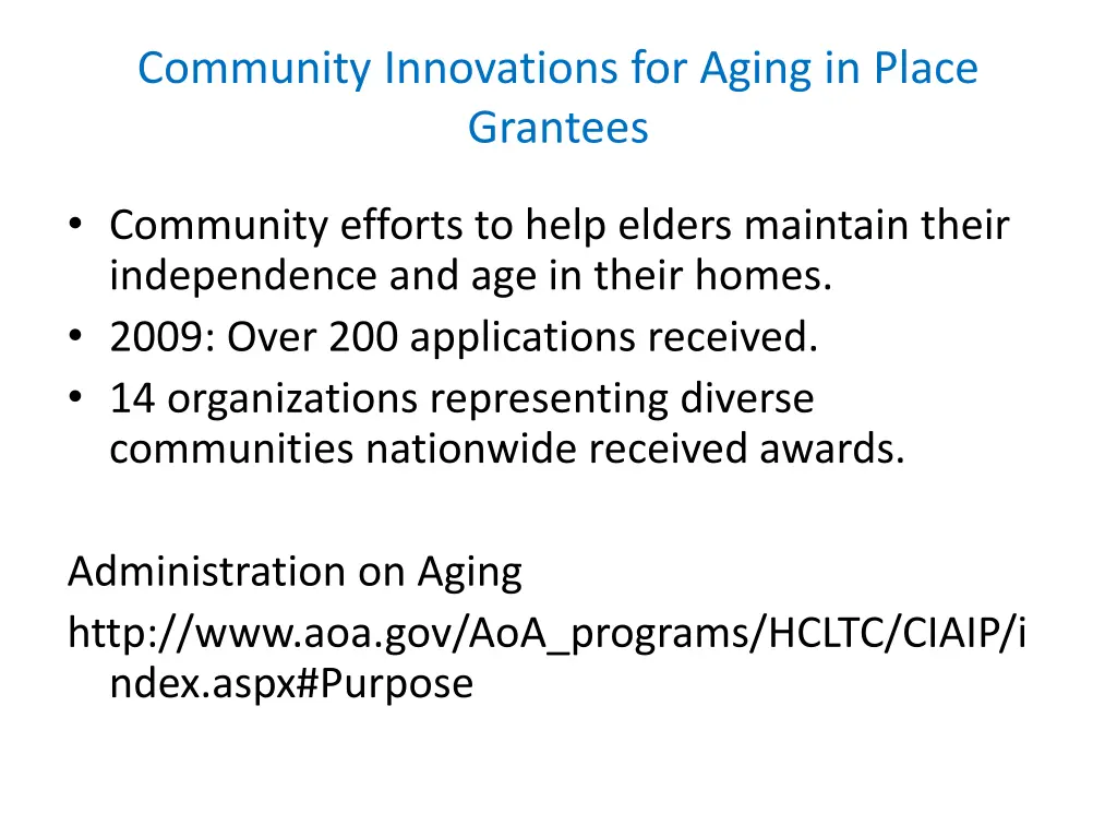 community innovations for aging in place grantees