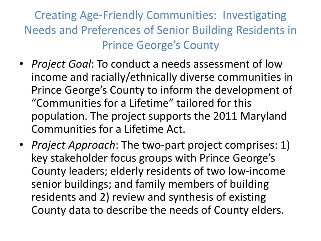 creating age friendly communities investigating