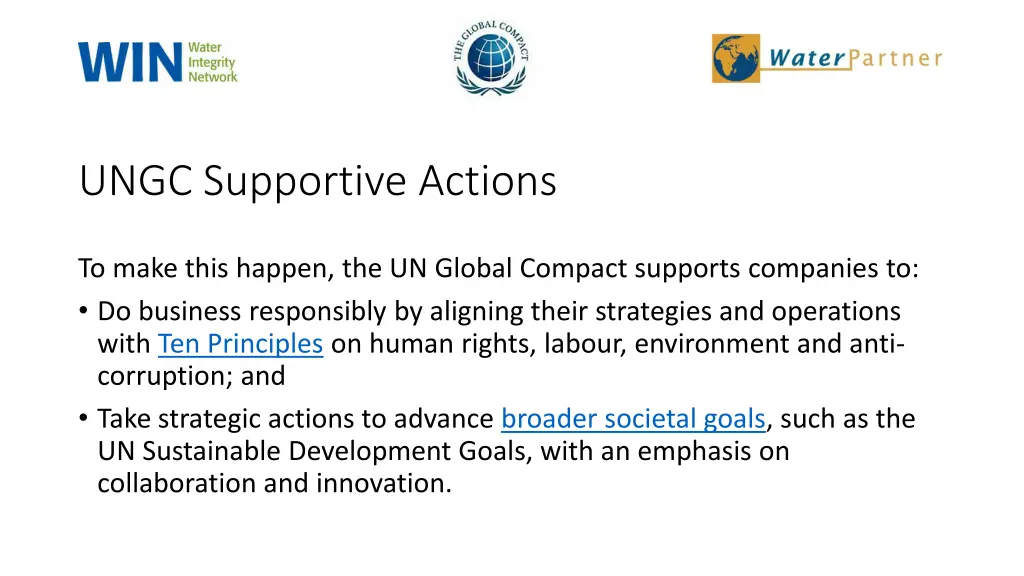 ungc supportive actions