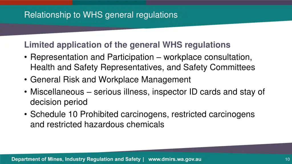 relationship to whs general regulations