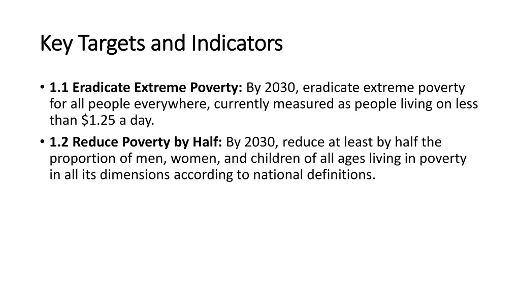 key targets and indicators key targets