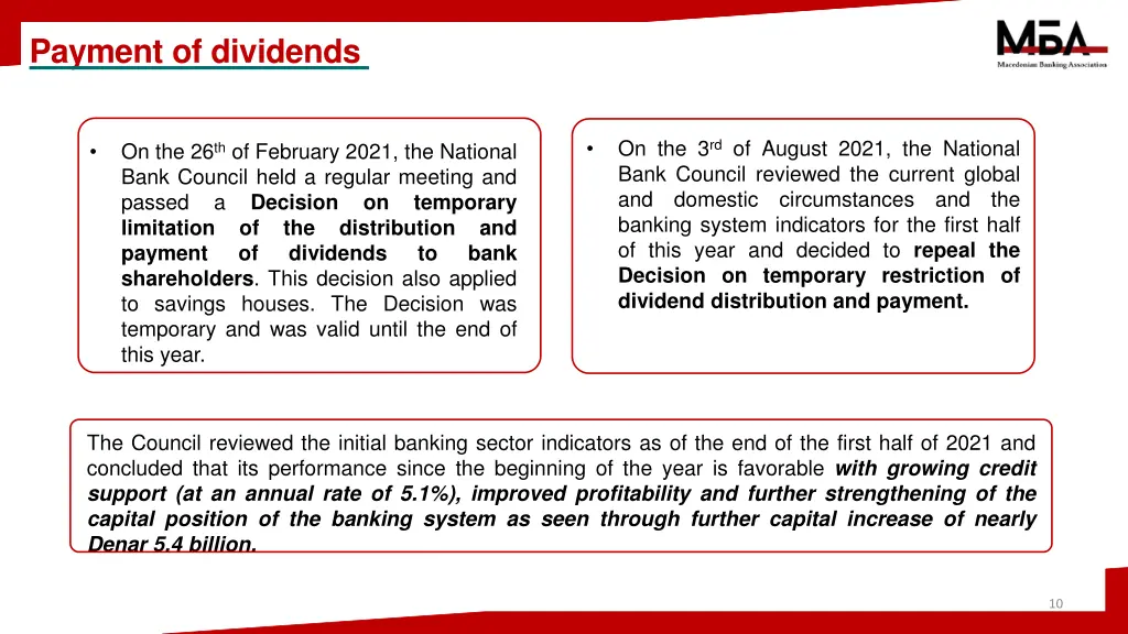 payment of dividends