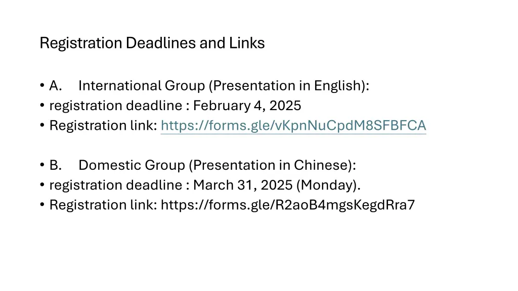 registration deadlines and links