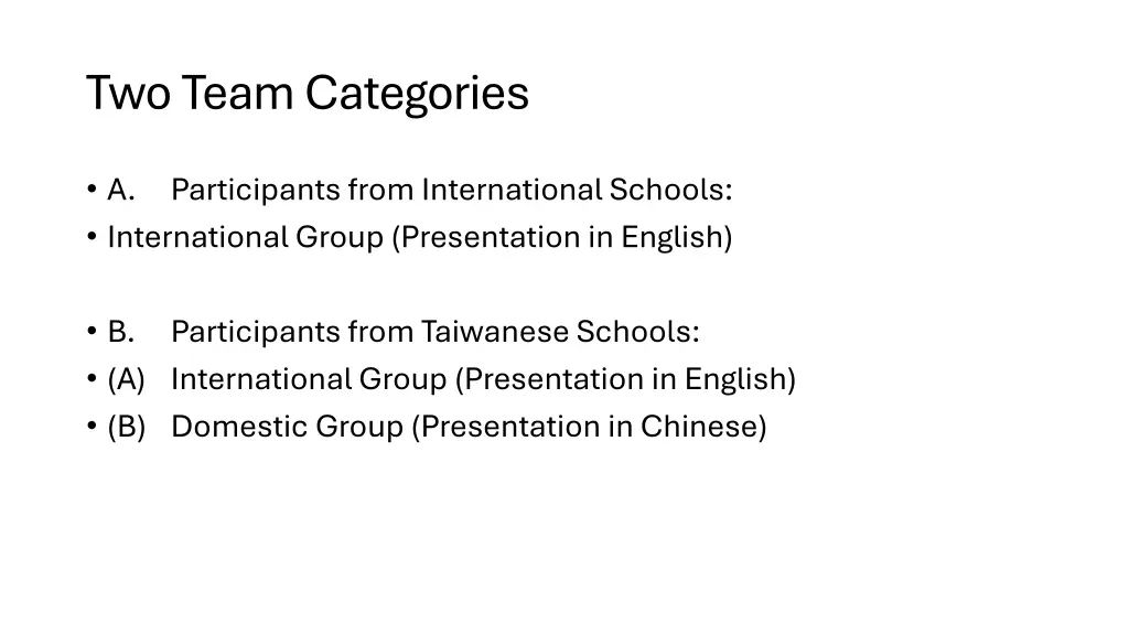two team categories
