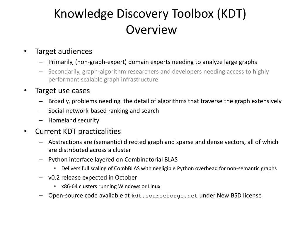 knowledge discovery toolbox kdt overview