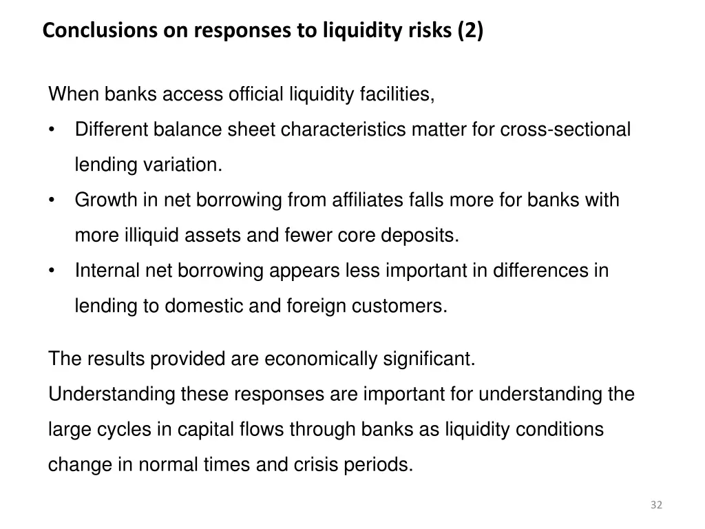 conclusions on responses to liquidity risks 2