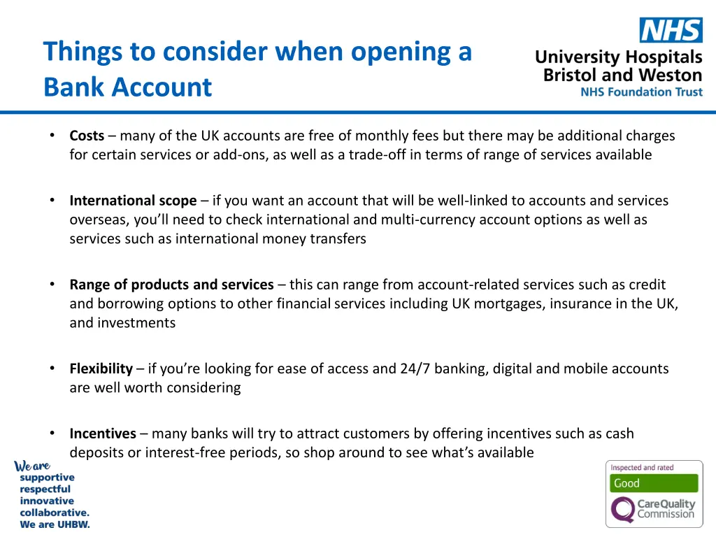 things to consider when opening a bank account