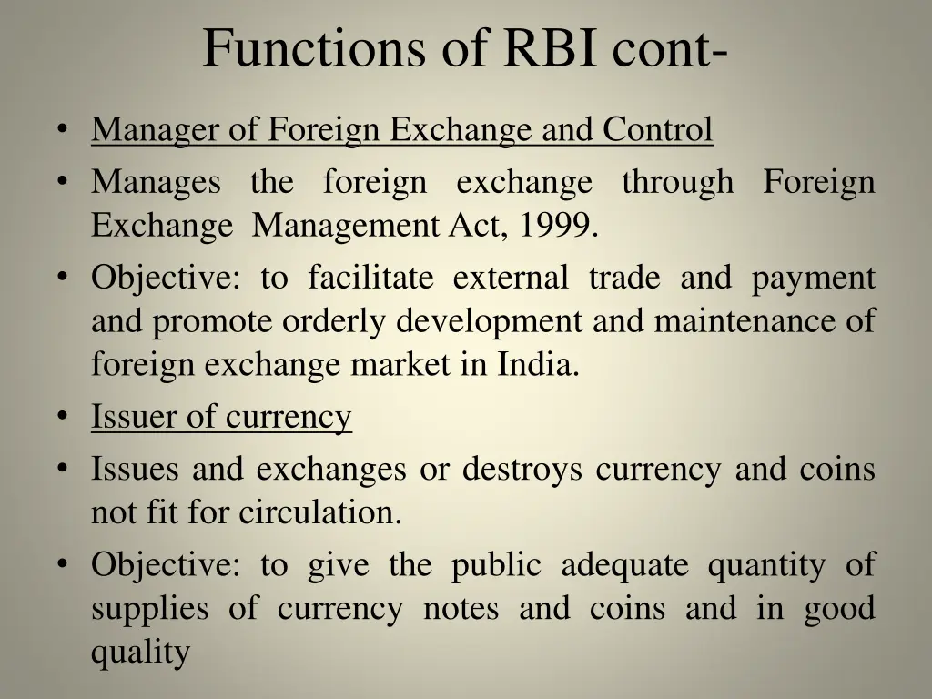 functions of rbi cont