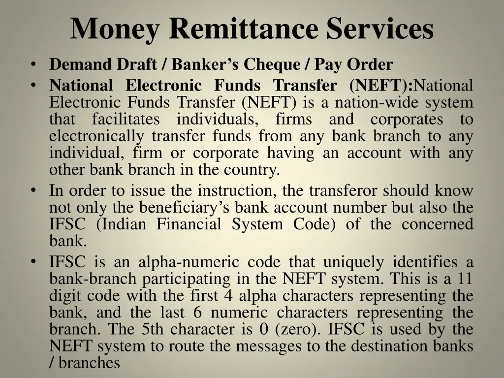 money remittance services demand draft banker