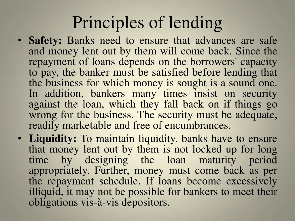 principles of lending safety banks need to ensure