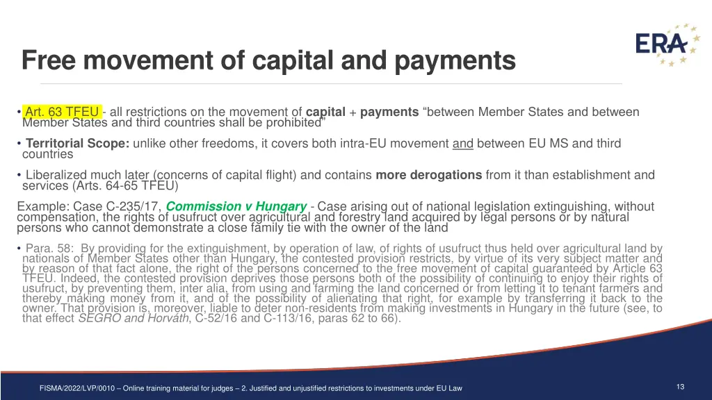 free movement of capital and payments