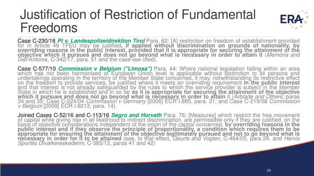 justification of restriction of fundamental