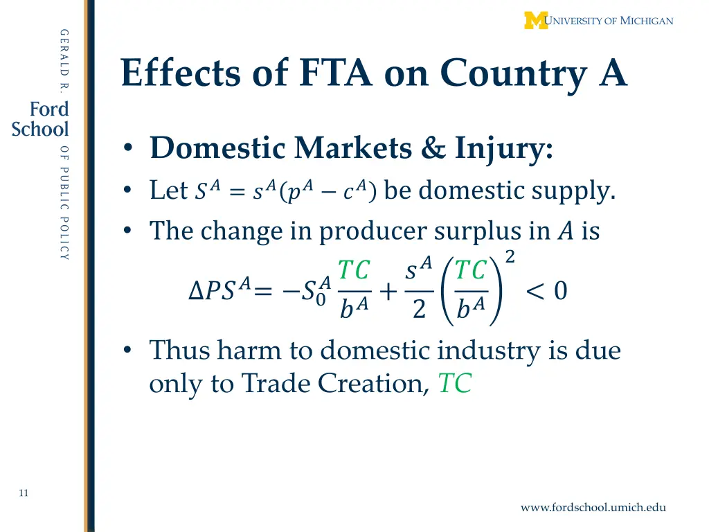 effects of fta on country a