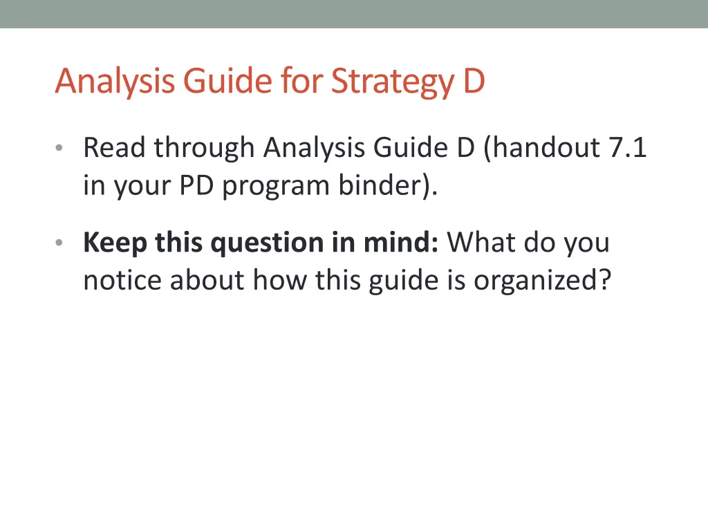 analysis guide for strategy d