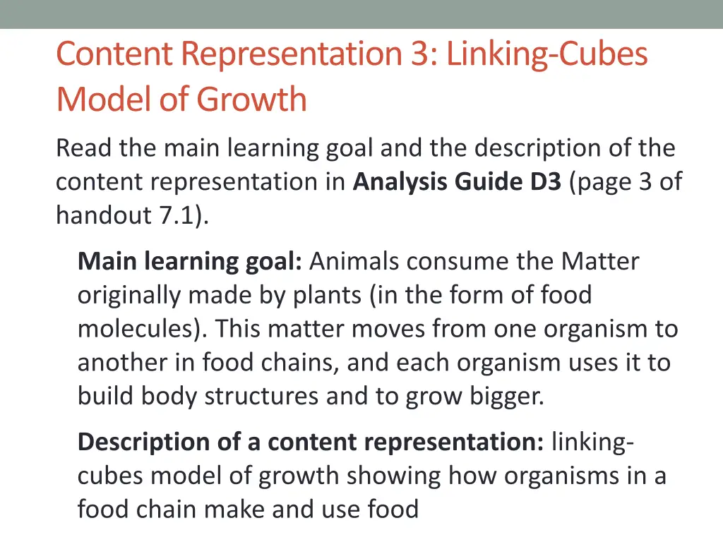 content representation 3 linking cubes model