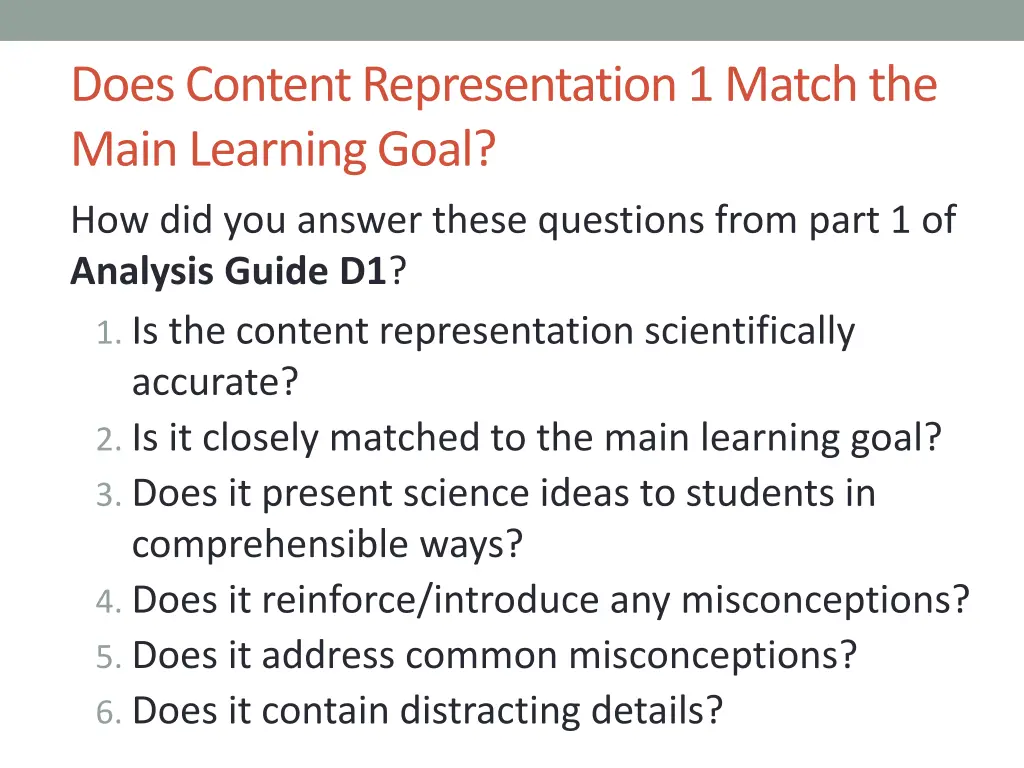 does content representation 1 match the main