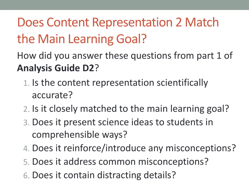 does content representation 2 match the main