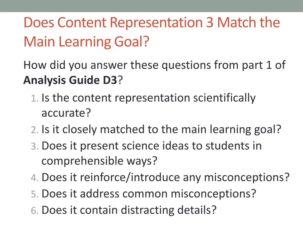 does content representation 3 match the main