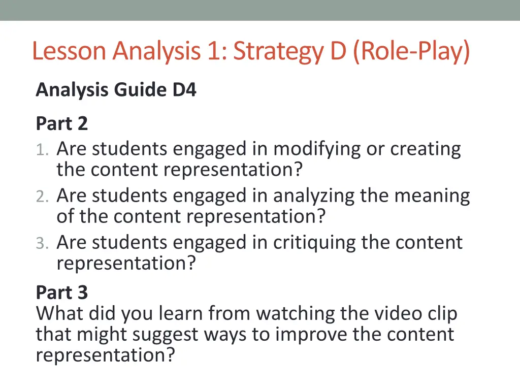 lesson analysis 1 strategy d role play 1