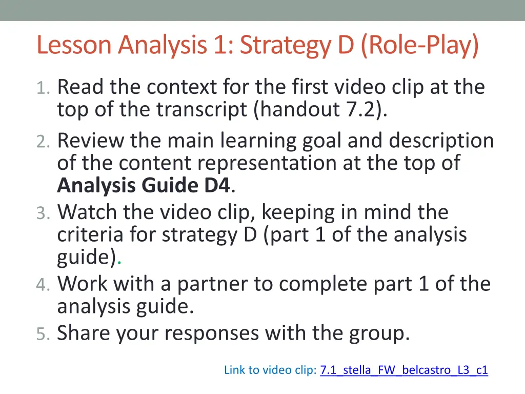 lesson analysis 1 strategy d role play