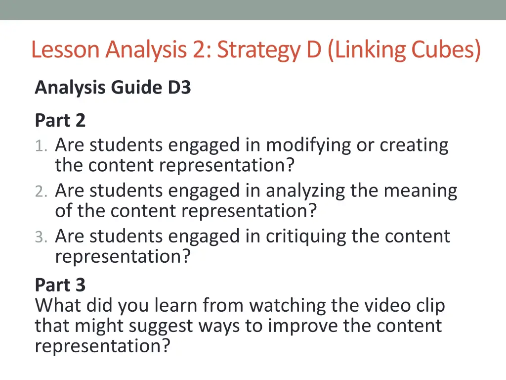 lesson analysis 2 strategy d linking cubes 1