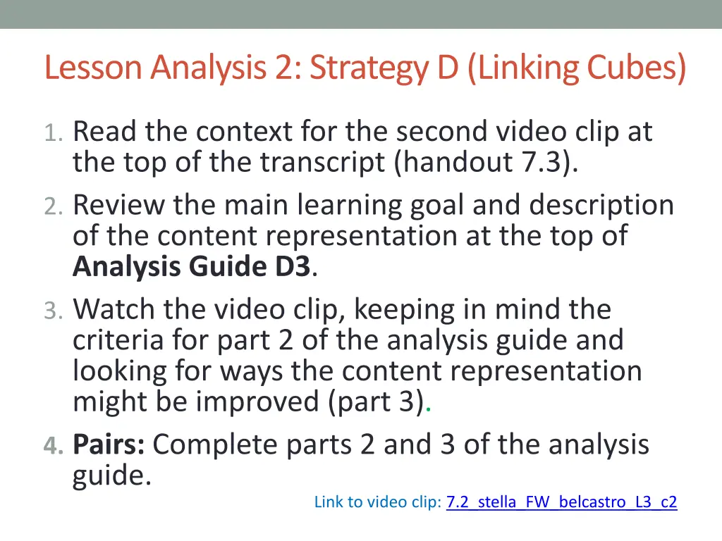 lesson analysis 2 strategy d linking cubes