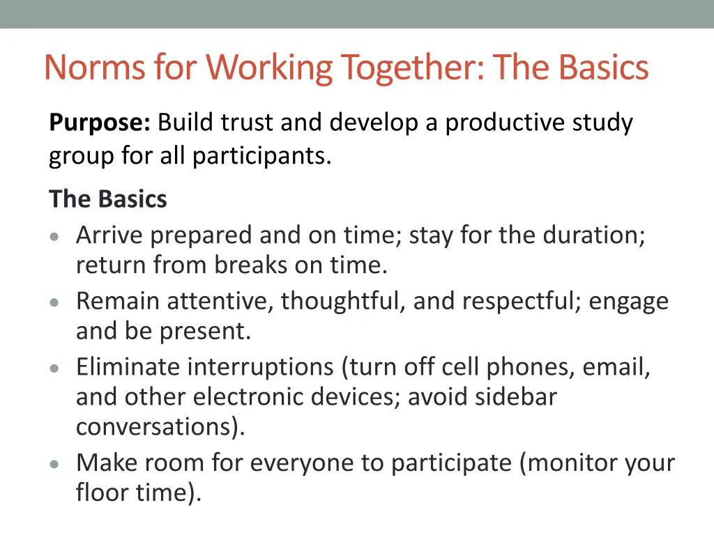 norms for working together the basics