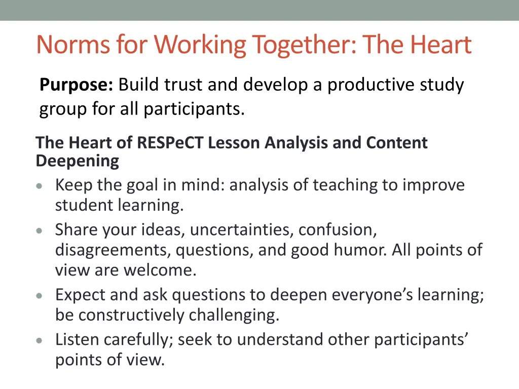 norms for working together the heart