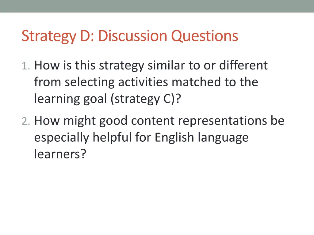 strategy d discussion questions