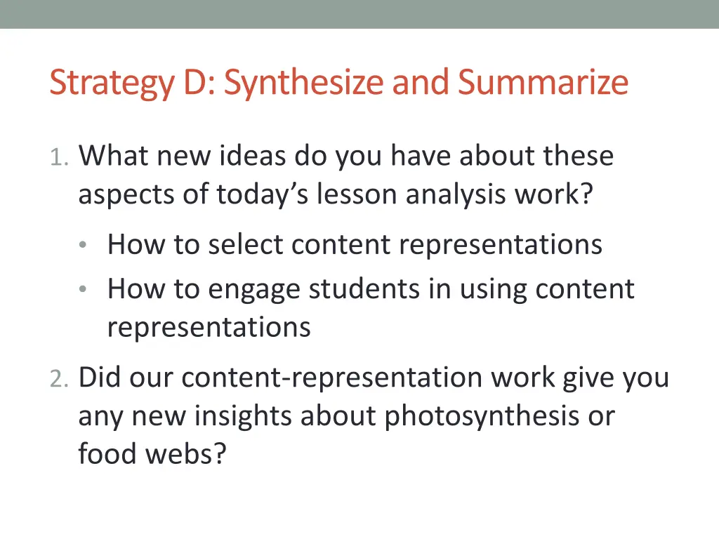 strategy d synthesize and summarize