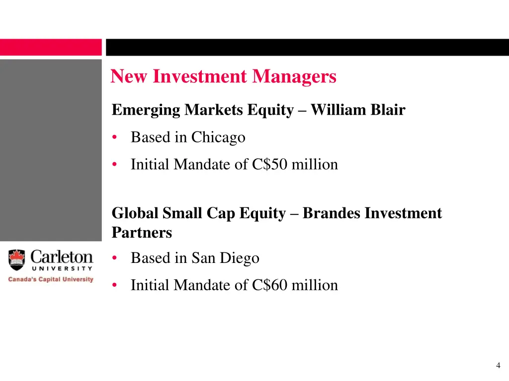 new investment managers